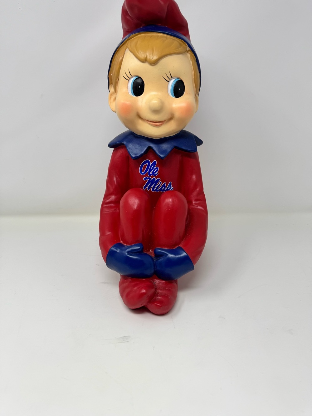 Ole Miss Red rebel Blue Accents 15 inches Christmas elf pixie preowned